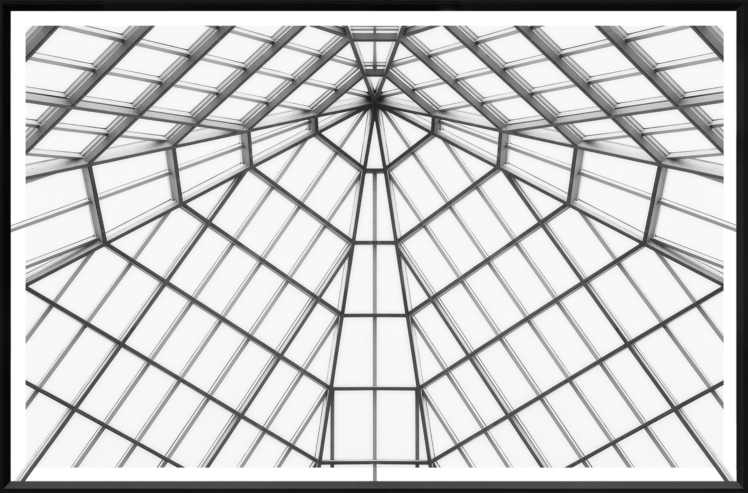 Modern Geometrics I wall art featuring a black and white geometric ceiling design.