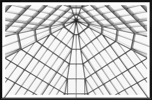 Modern Geometrics I wall art featuring a black and white geometric ceiling design.