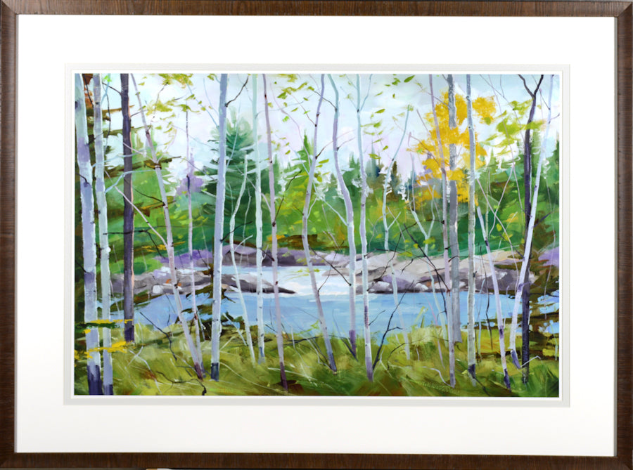 Oxtounge Rapids wall art featuring a vibrant landscape with trees and a river