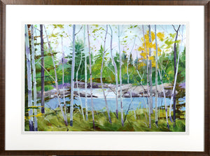 Oxtounge Rapids wall art featuring a vibrant landscape with trees and a river
