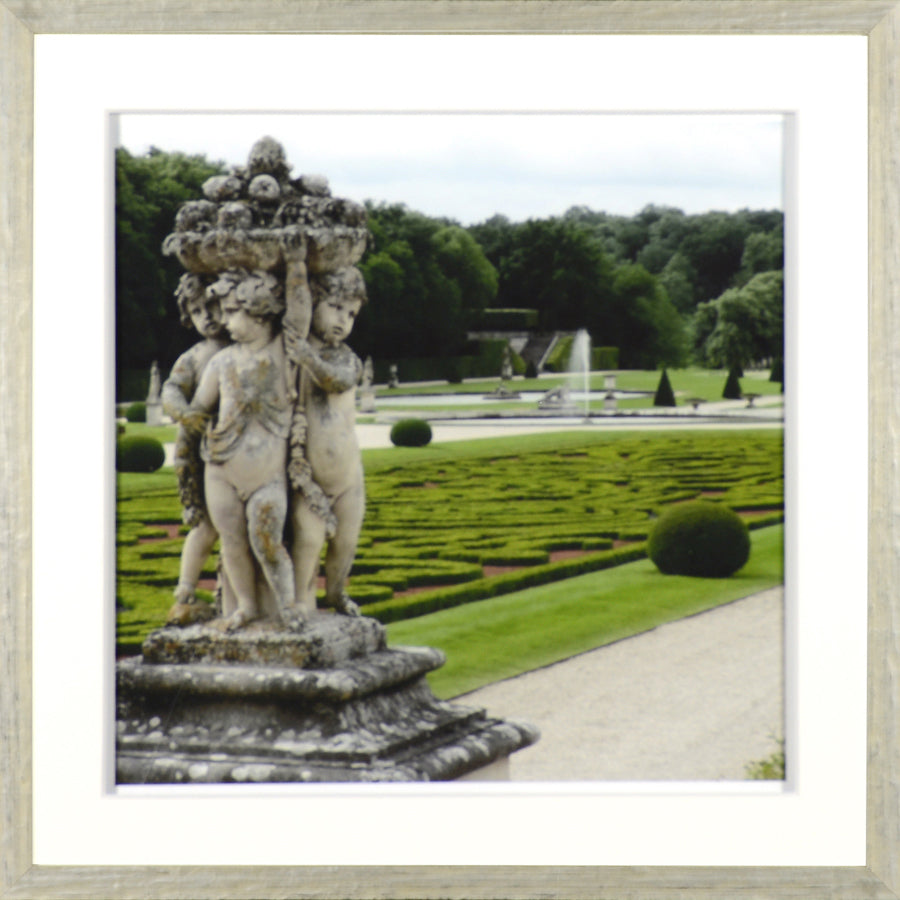 Jardin Vert Formel I wall art featuring cherubs and manicured gardens in the background.
