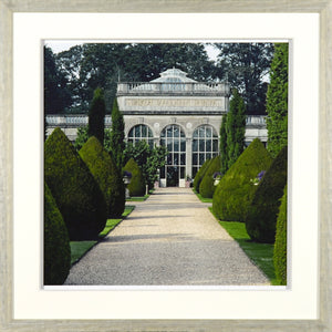 Jardin Vert Formel V wall art featuring a garden path leading to a glass greenhouse.