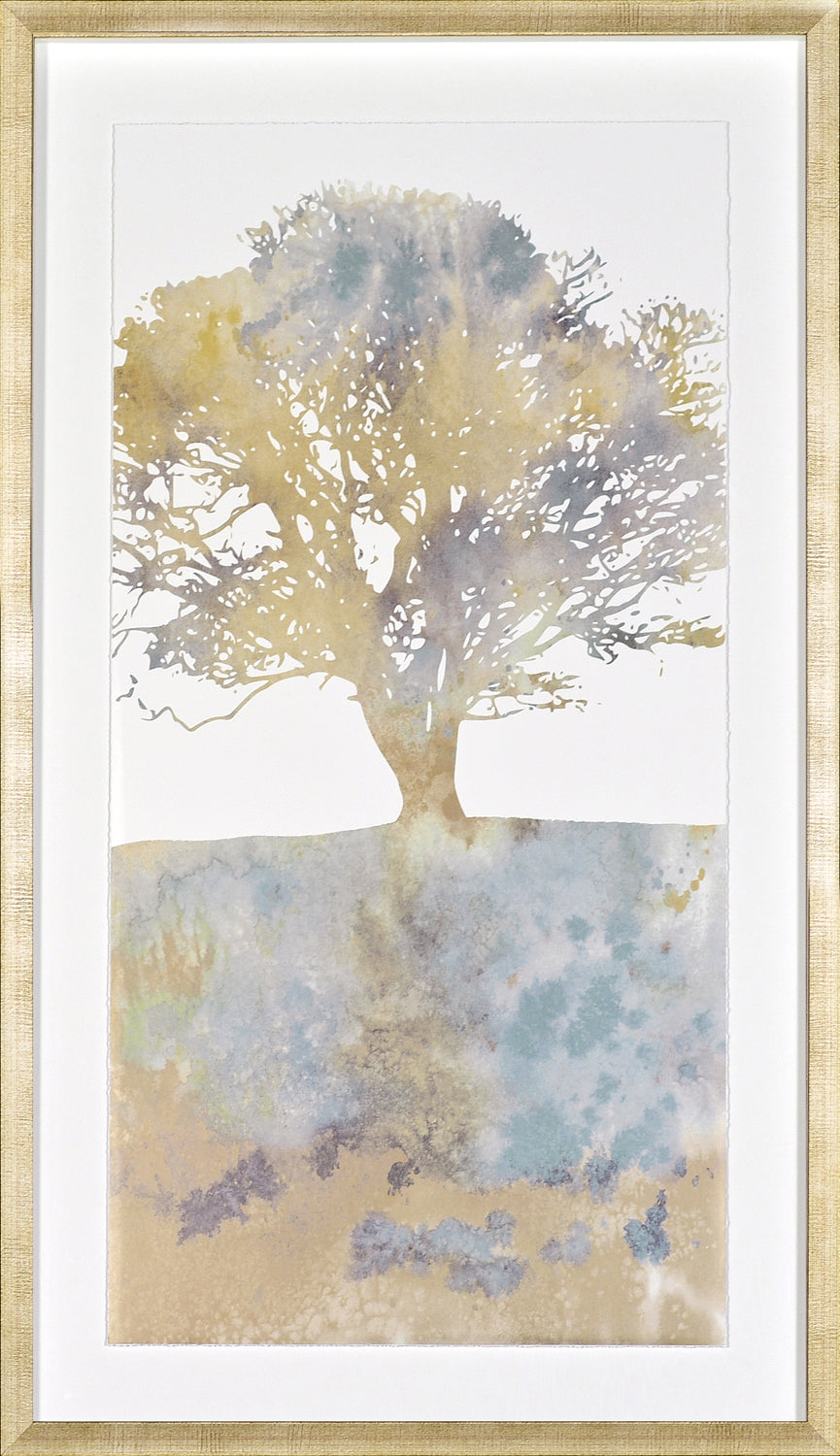 Water Tree II wall art featuring a watercolor tree silhouette in soft earth tones.