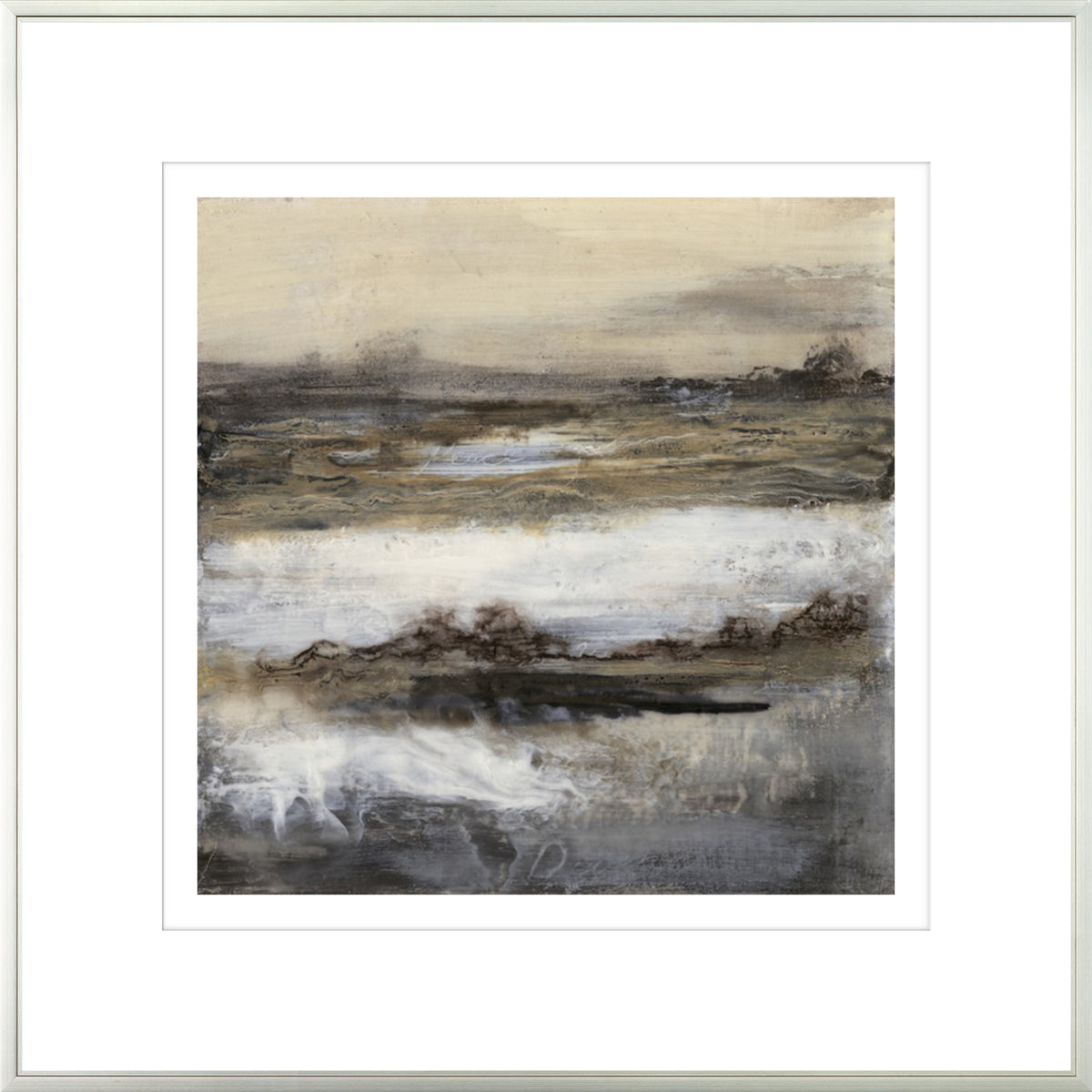 Peace II wall art featuring abstract ocean waves in earthy tones of beige, brown, and gray.