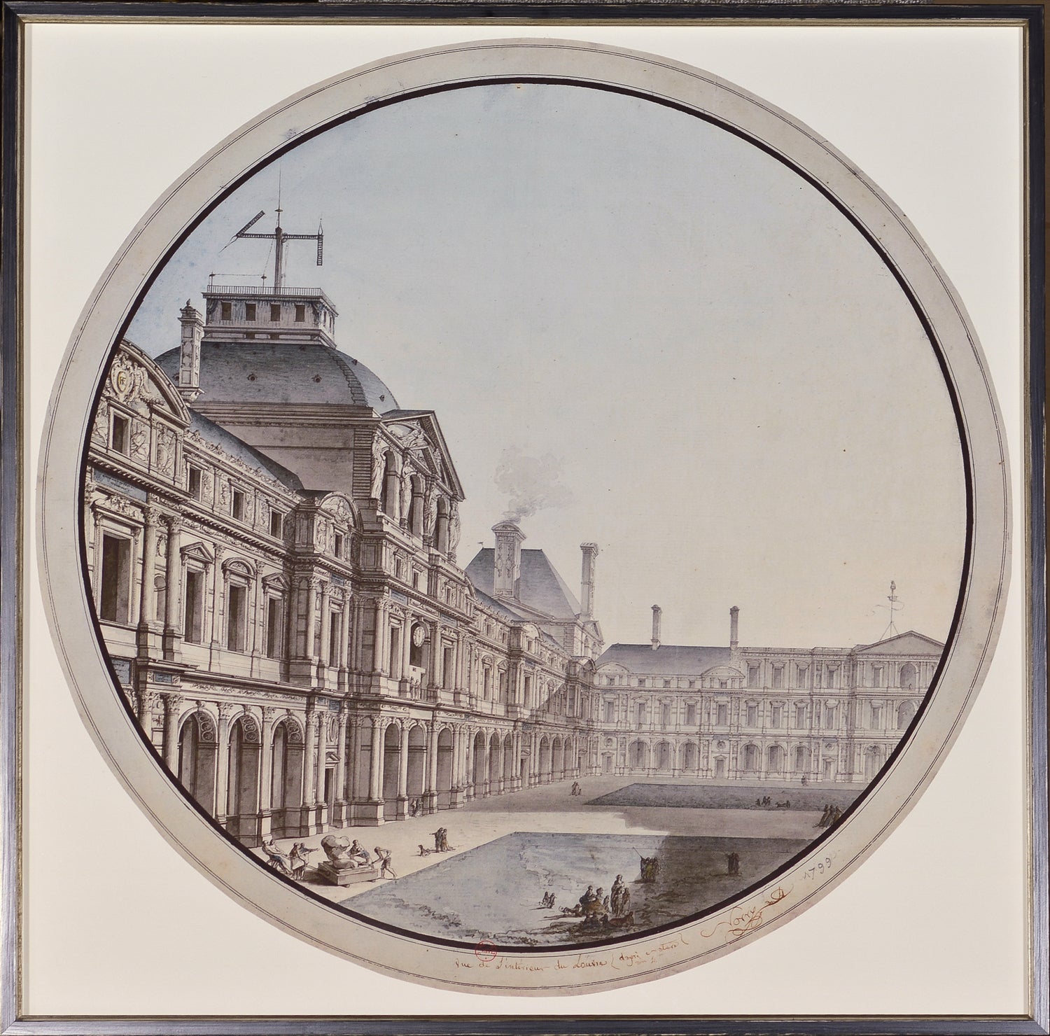 Interior of the Louvre, 1799 wall art featuring a detailed view of the Louvre's architecture.