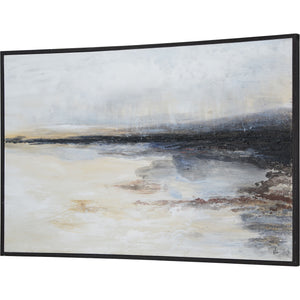 Warran canvas art depicting an abstract landscape with soft hues and dark accents