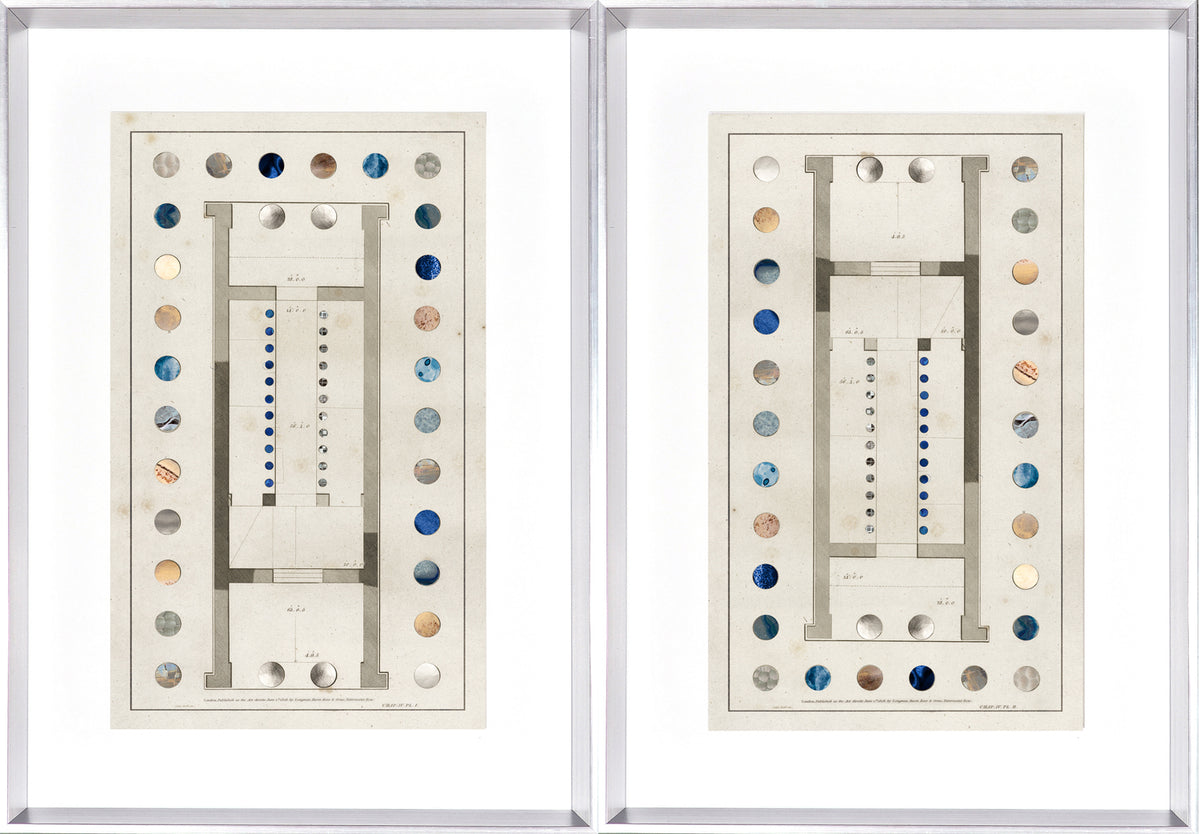 Magna Graecia S/2 wall art featuring two framed prints with colored circles and architectural details.