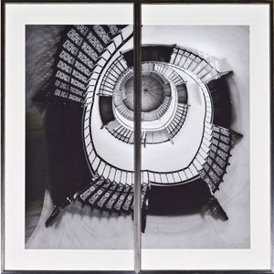 Tower Of Jagdschlass – Diptych wall art featuring a spiral staircase in black and white.