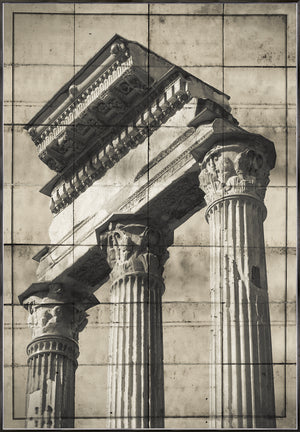 Roman Ruins II wall art featuring detailed columns and ornate structures in sepia tones.