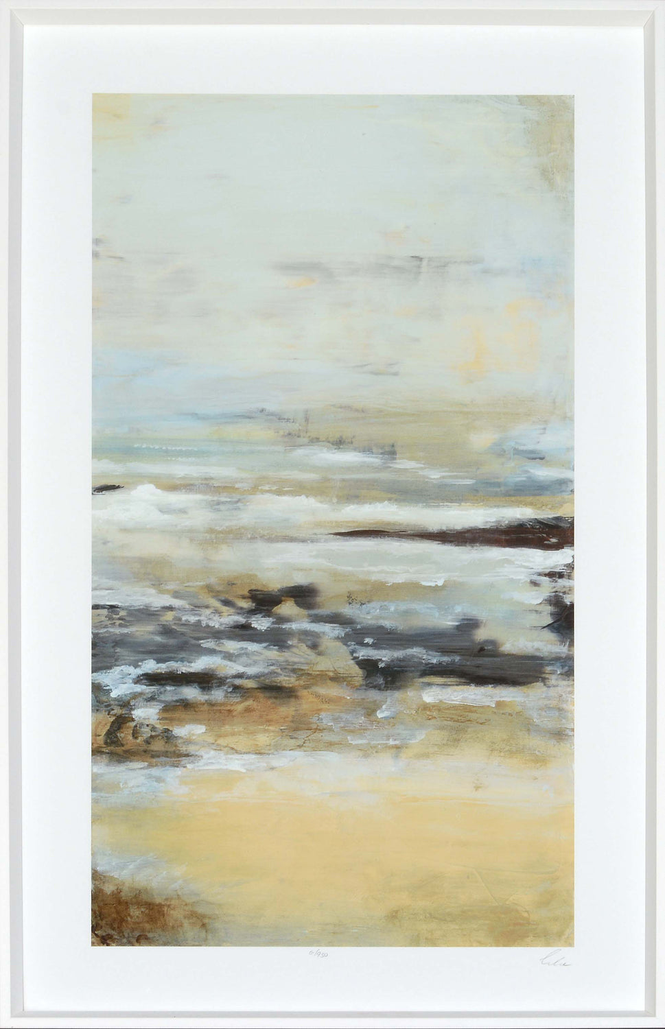 Just Be III – Limited Edition wall art featuring abstract ocean scene in soft blues and browns.