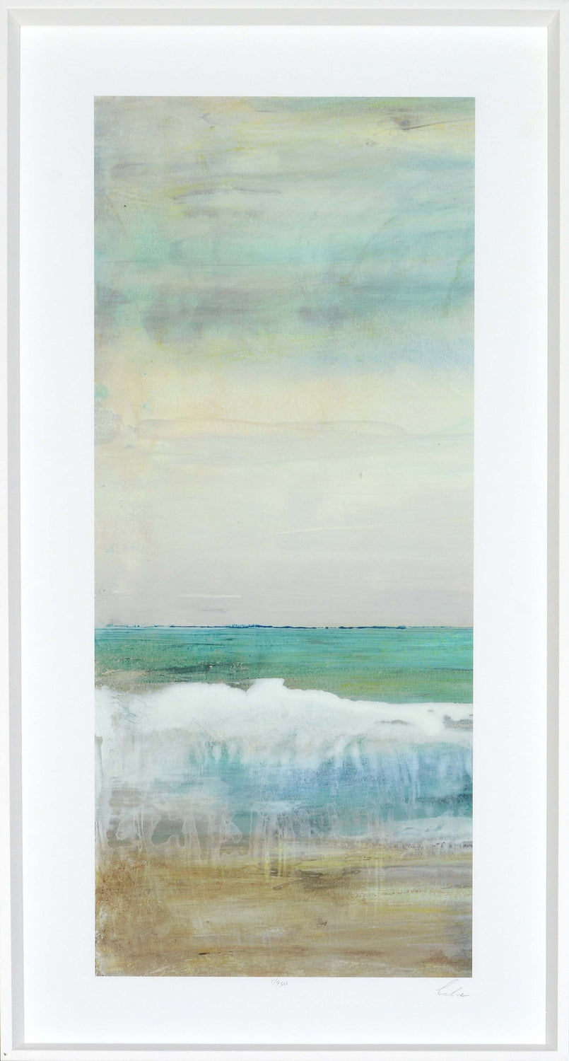 Inviting I – Limited Edition wall art featuring serene ocean view with soft blue and beige tones.