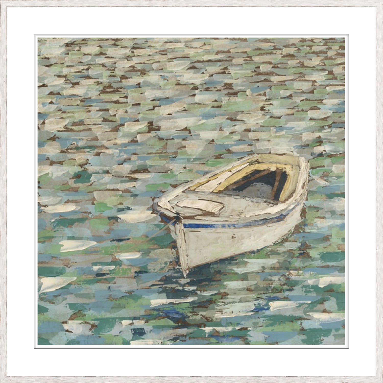Meagher – On The Pond II wall art featuring a small boat on shimmering water.