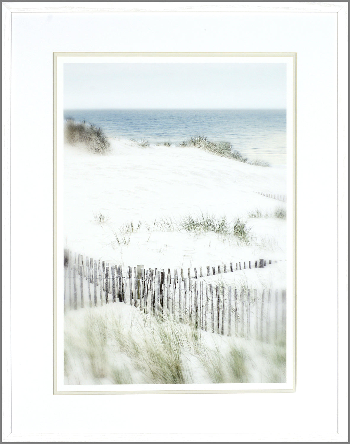 Dune Vista III wall art featuring a serene beach scene with dunes and wooden fencing.