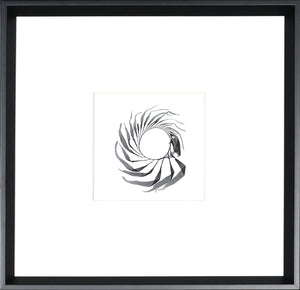 Seaweed Spiral wall art featuring a black and white spiral design in a black frame.