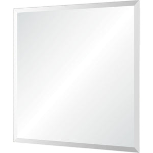 Vogue mirror with a sleek white frame, reflecting light in a bright setting.