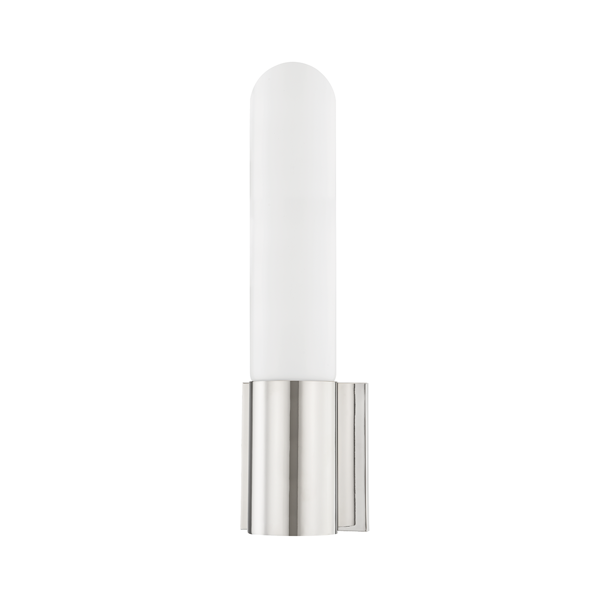 Carlin Wall Sconce 4.5" x 17" in polished nickel shown from a second angle to highlight the arm curve and shade silhouette.