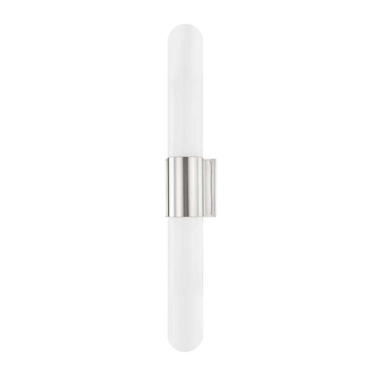 Carlin Wall Sconce 4.5" x 27" in polished nickel shown from the front to reveal the arm curve and shade silhouette.