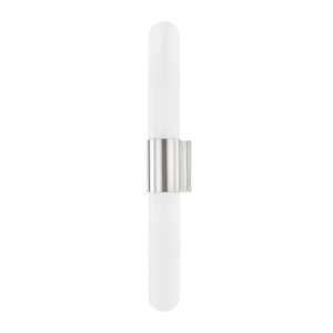 Carlin Wall Sconce 4.5" x 27" in polished nickel shown from the front to reveal the arm curve and shade silhouette.