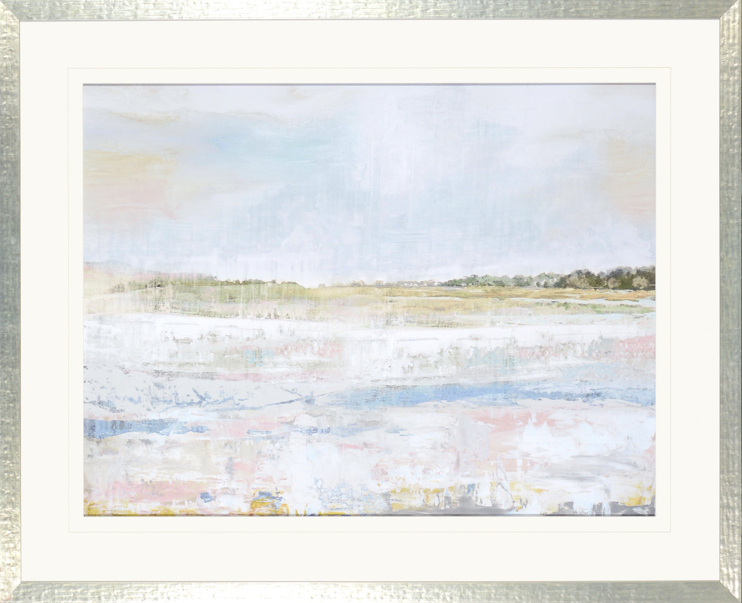 Migneint wall art featuring a serene landscape with soft pastel colors and abstract brush strokes.