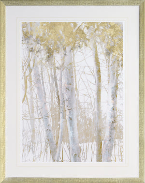 Gift Trees wall art featuring delicate trees with gold accents on a light background.