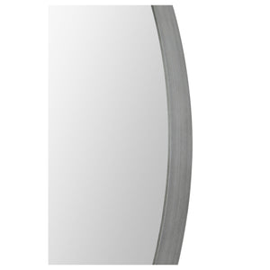 Lester mirror by Renwil, close-up view showcasing the curved edge and light gray frame.