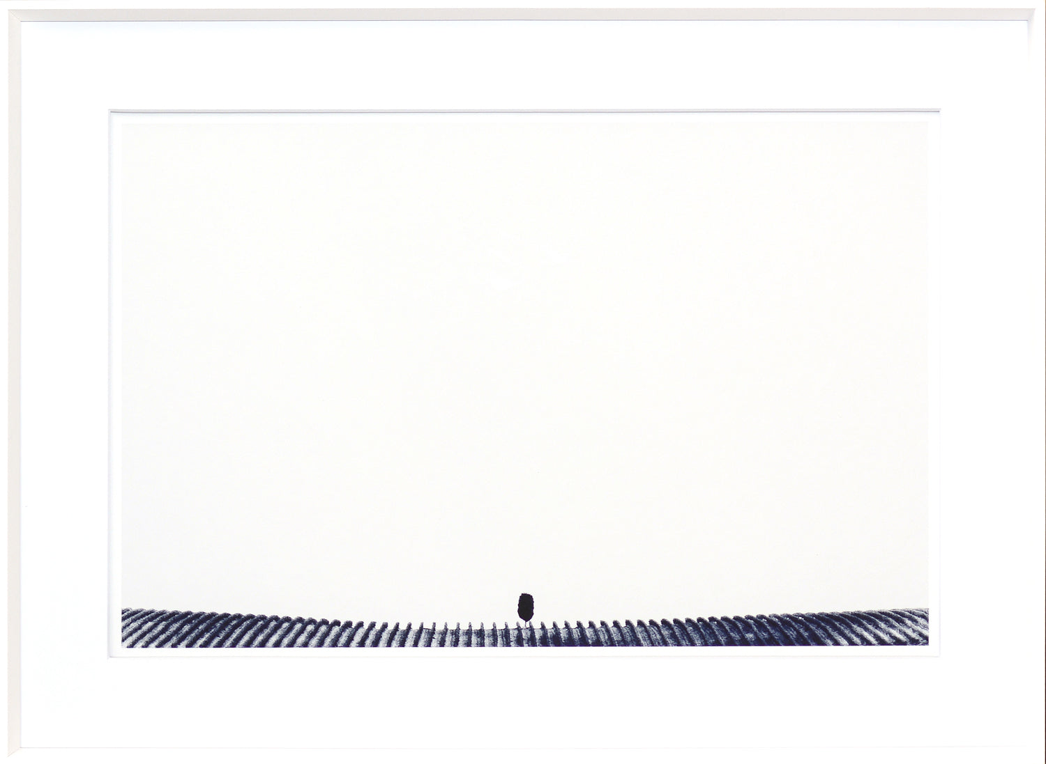 Indigo Landscape Series I wall art featuring a minimalist design with a dark shape on a white background.