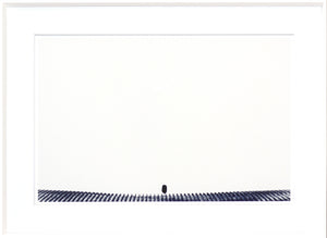 Indigo Landscape Series I wall art featuring a minimalist design with a dark shape on a white background.