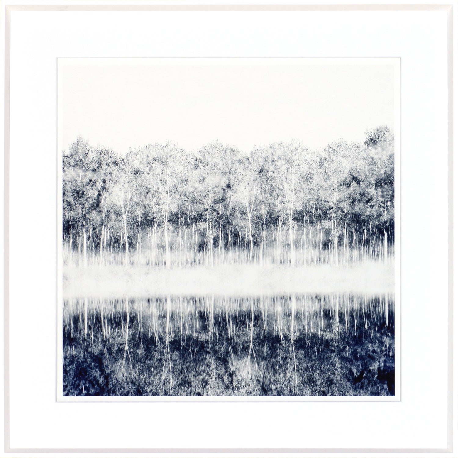 Indigo Landscape Series II wall art featuring a monochrome tree reflection in water.