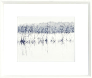 Indigo Landscape Series VI wall art featuring blue and white abstract landscape with reeds.