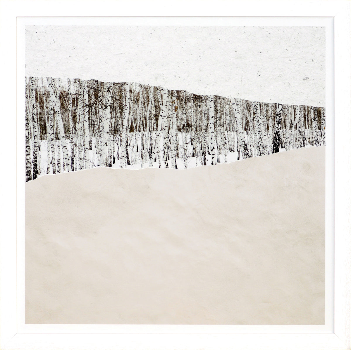 At A Glance II wall art featuring a snowy landscape with birch trees and a textured beige foreground.