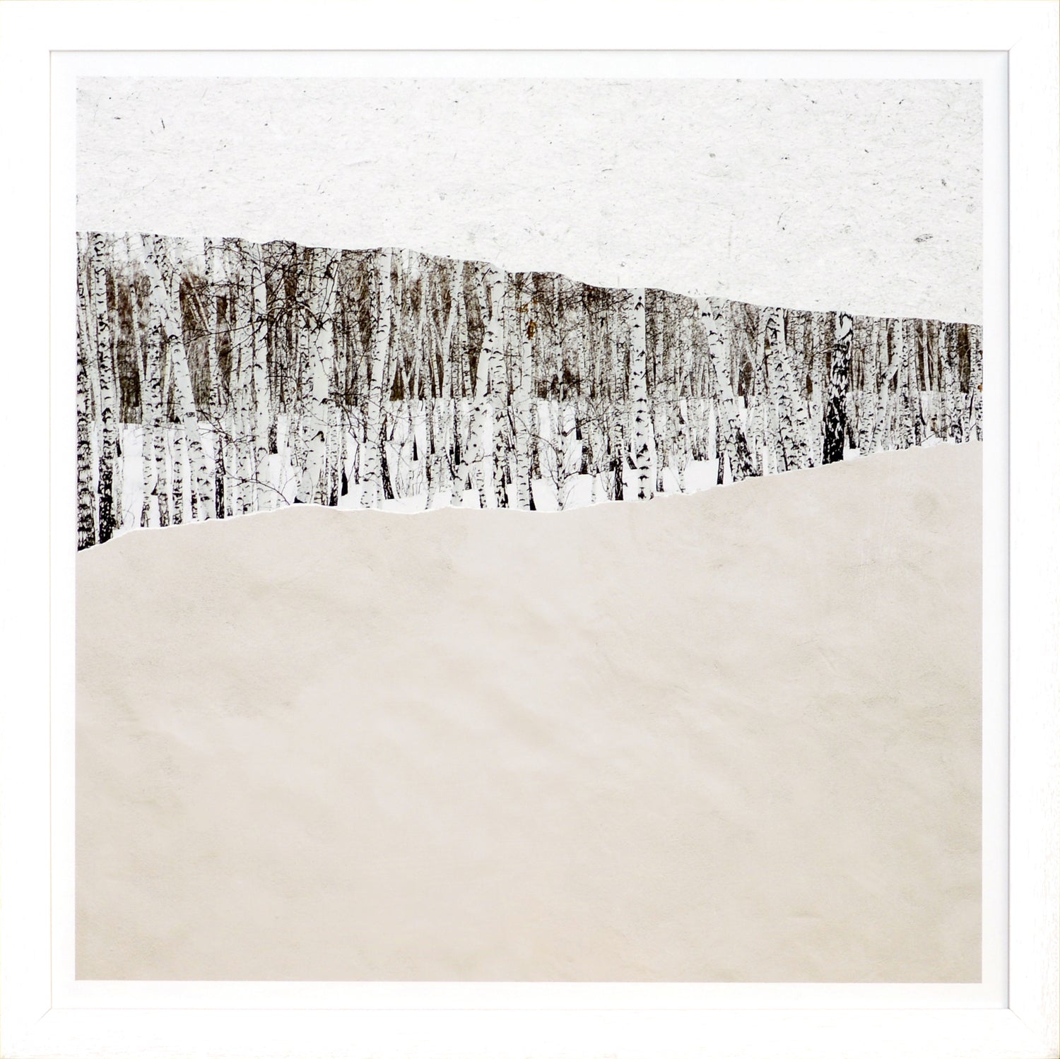 At A Glance II wall art featuring a snowy landscape with birch trees and a textured beige foreground.