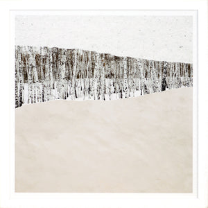 At A Glance II wall art featuring a snowy landscape with birch trees and a textured beige foreground.