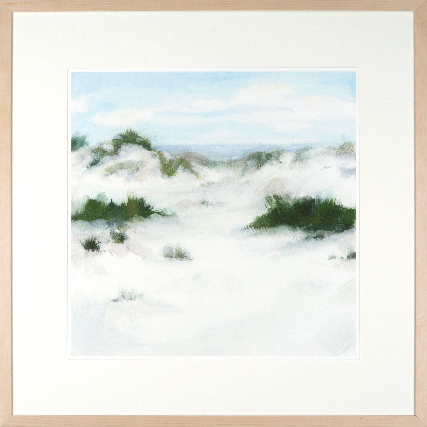 White Sands II wall art featuring a serene landscape with soft greens and blues