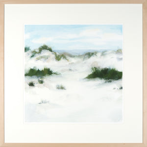 White Sands II wall art featuring a serene landscape with soft greens and blues