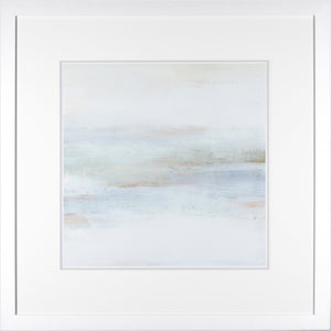 Cape Horizon II wall art featuring soft pastel colors and abstract design in a white frame.