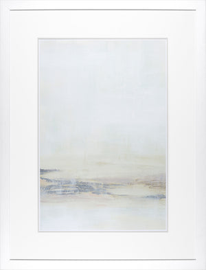 Estuary II wall art featuring soft pastel colors and abstract landscape design in a white frame.