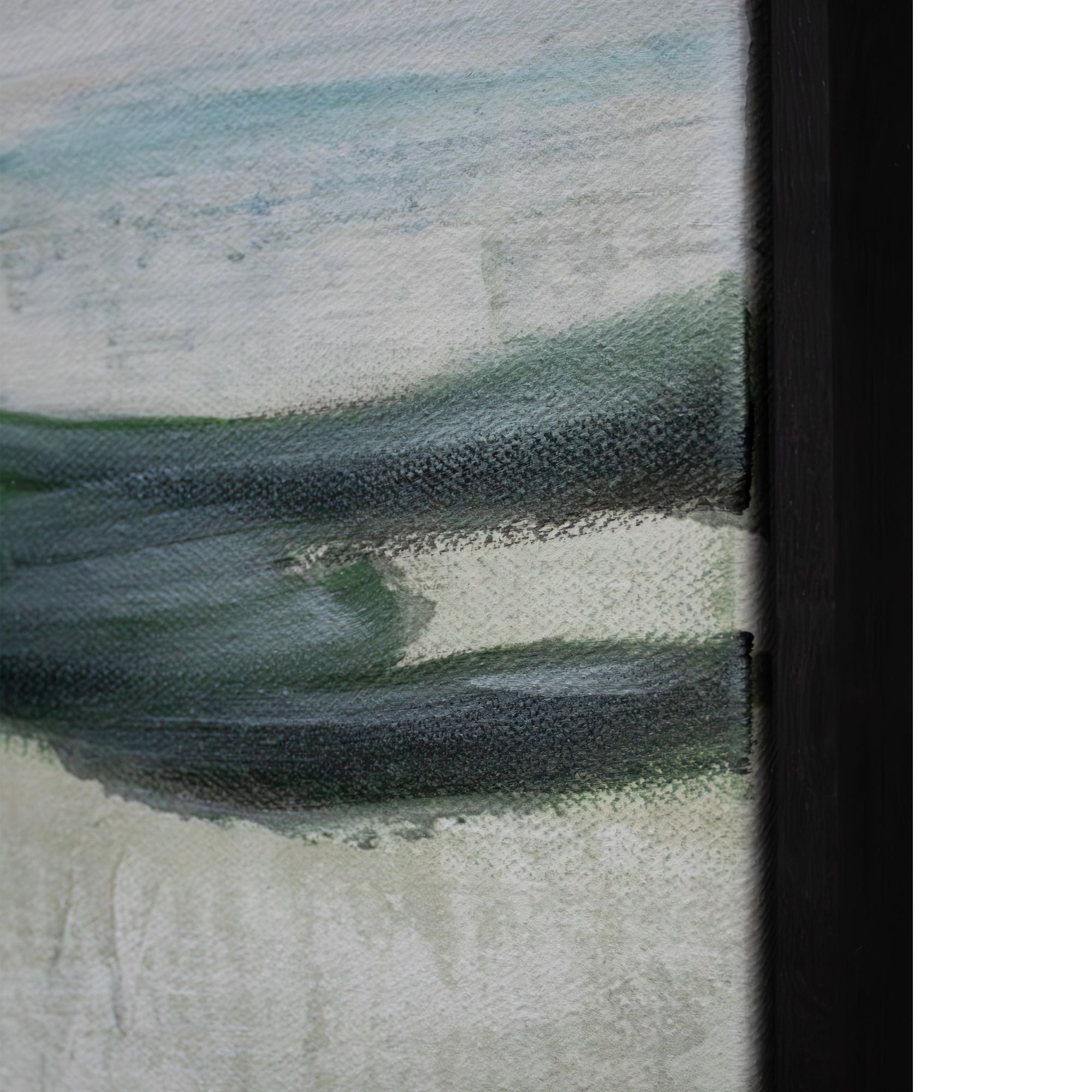 Detail view of Saltoro canvas art highlighting brush strokes in green and blue tones.