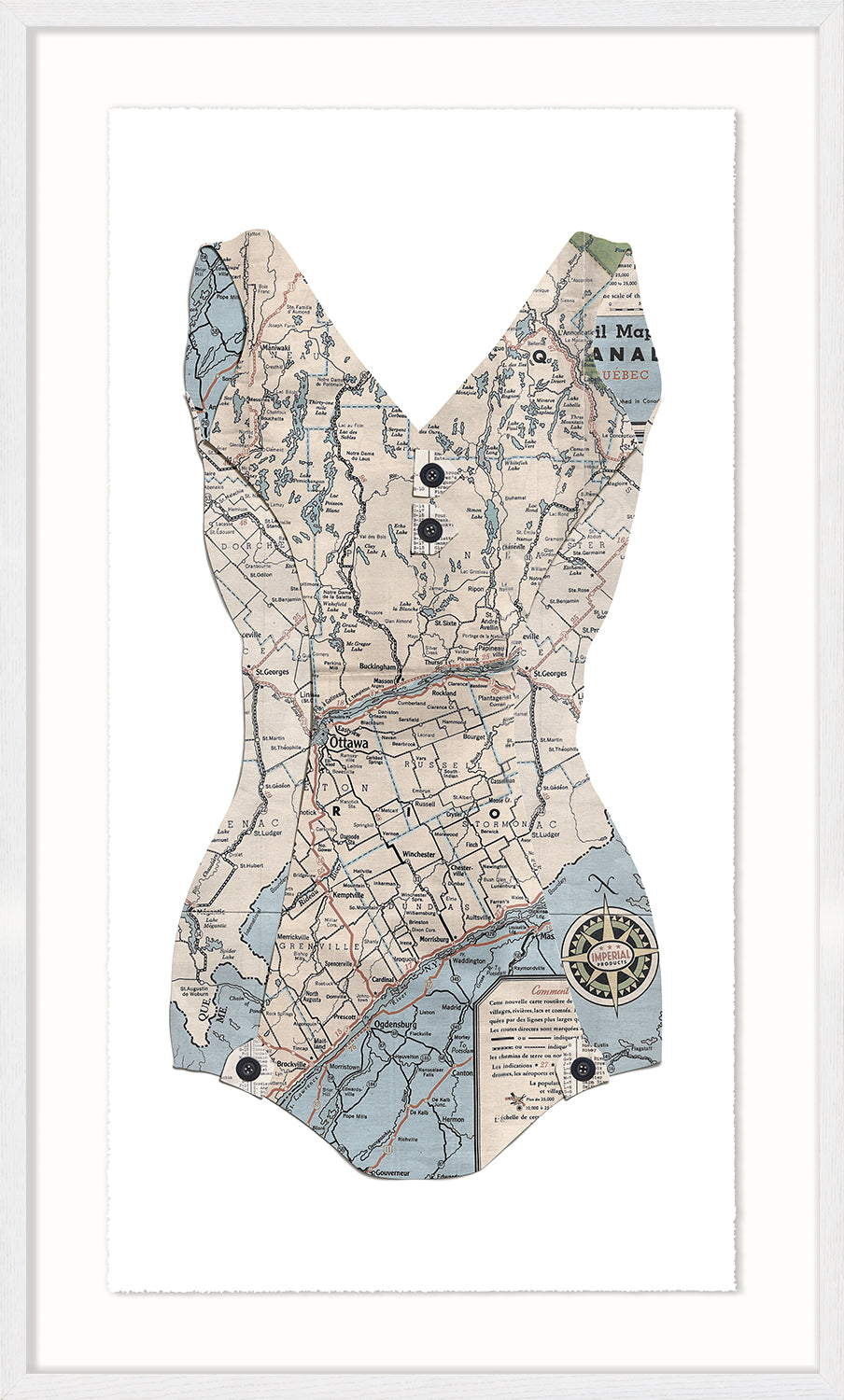 Swim Cutouts-Parchment II wall art featuring a vintage map design in a swimsuit shape.