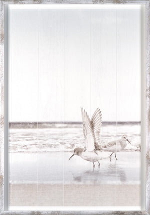 At Surfs Edge II wall art featuring two shorebirds by the ocean in soft tones