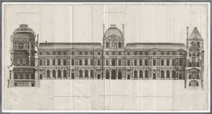 Elevation Of The Louvre 1659 wall art featuring detailed architectural illustration in black and white.