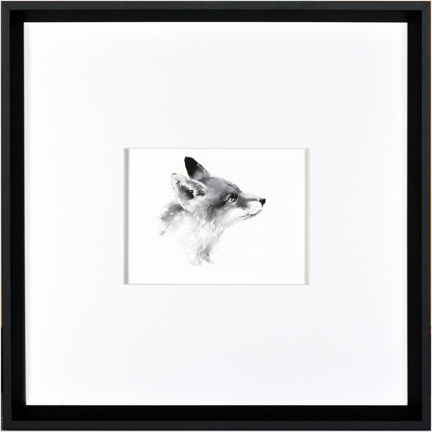 Fox Profile wall art by Celadon featuring a gray fox illustration in a black frame