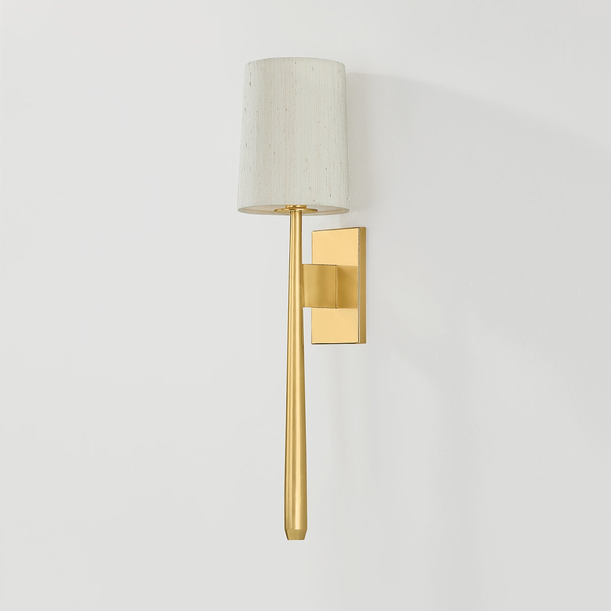 Bridgeton Wall Sconce in aged brass shown from the front to reveal the arm curve and shade silhouette.