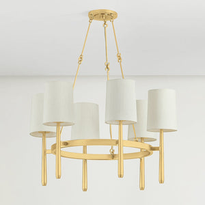 Bridgeton Chandelier 30" in aged brass shown from the front to reveal the frame, arms, and shade detail.