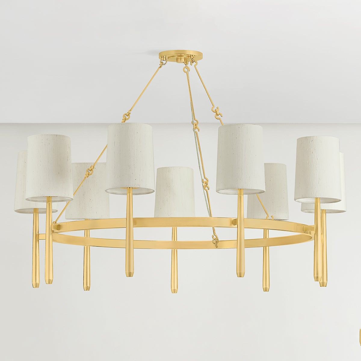 Bridgeton Chandelier 46" in aged brass shown from the front to reveal the frame, arms, and shade detail.