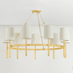 Bridgeton Chandelier 46" in aged brass shown from the front to reveal the frame, arms, and shade detail.