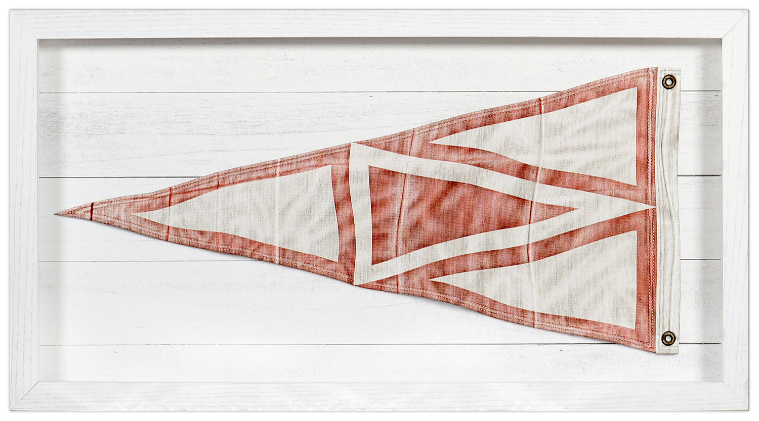 Yachting Burgee – R Triangle wall art featuring a red and cream triangular flag design in a white frame.