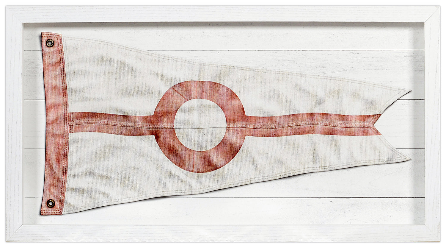 Yachting Burgee – R Circle wall art featuring a white flag with a red circle and stripe design.