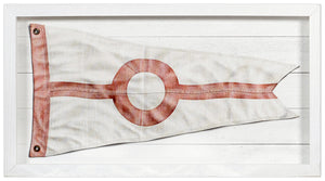 Yachting Burgee – R Circle wall art featuring a white flag with a red circle and stripe design.