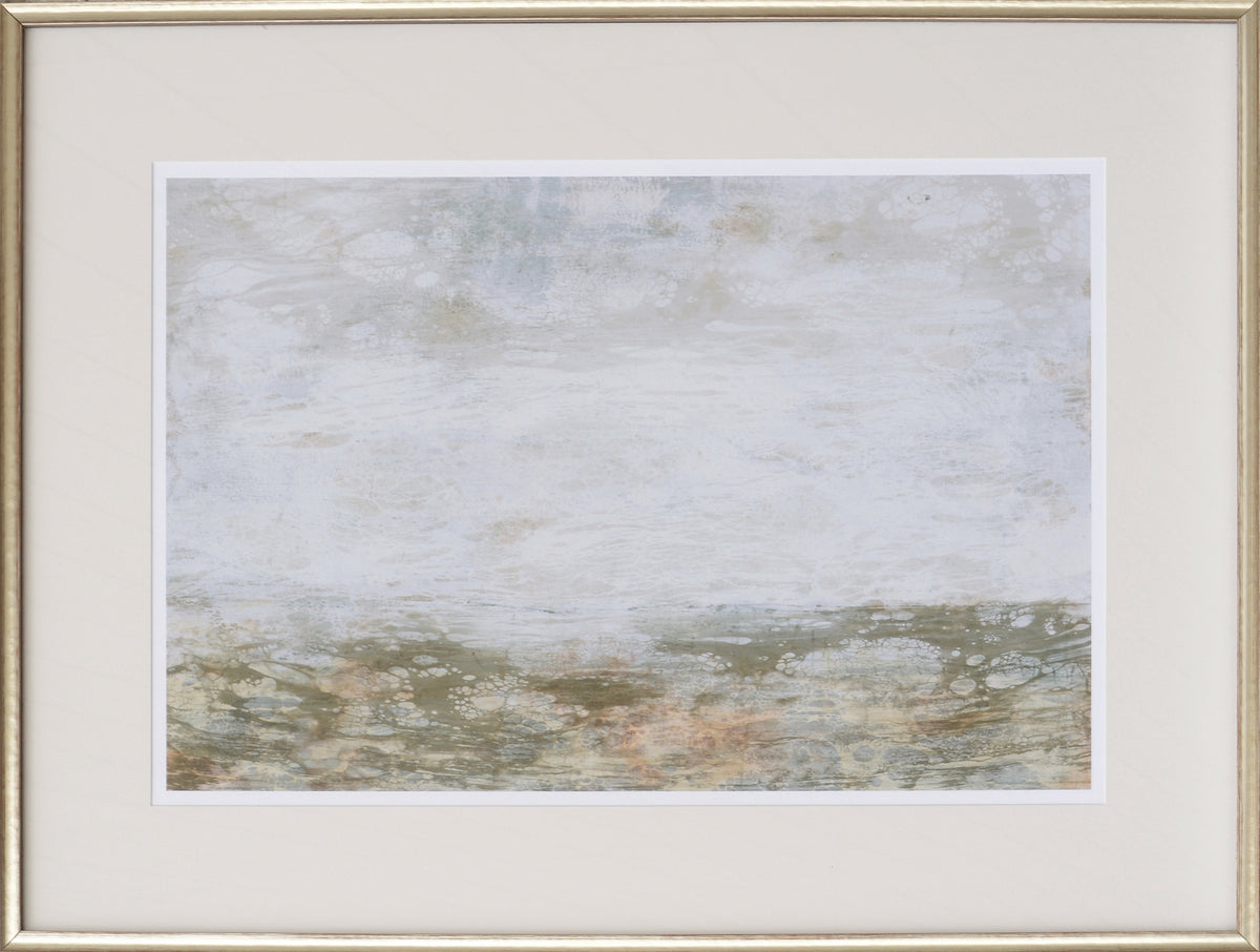 Neutral Horizon I wall art featuring soft gray and beige tones with abstract textures.