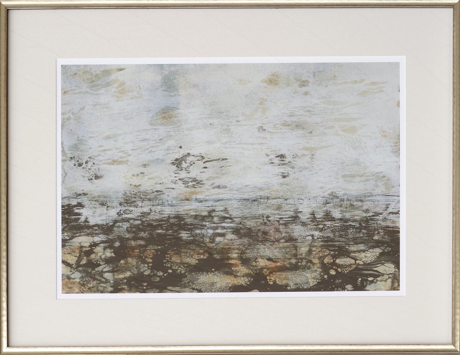 Neutral Horizon III wall art featuring abstract oceanic patterns in soft blues and browns